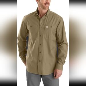 Carhartt Men's Tan Button-Up Shirt, Rugged Flex, Relaxed Fit, Carhartt TW3554-M